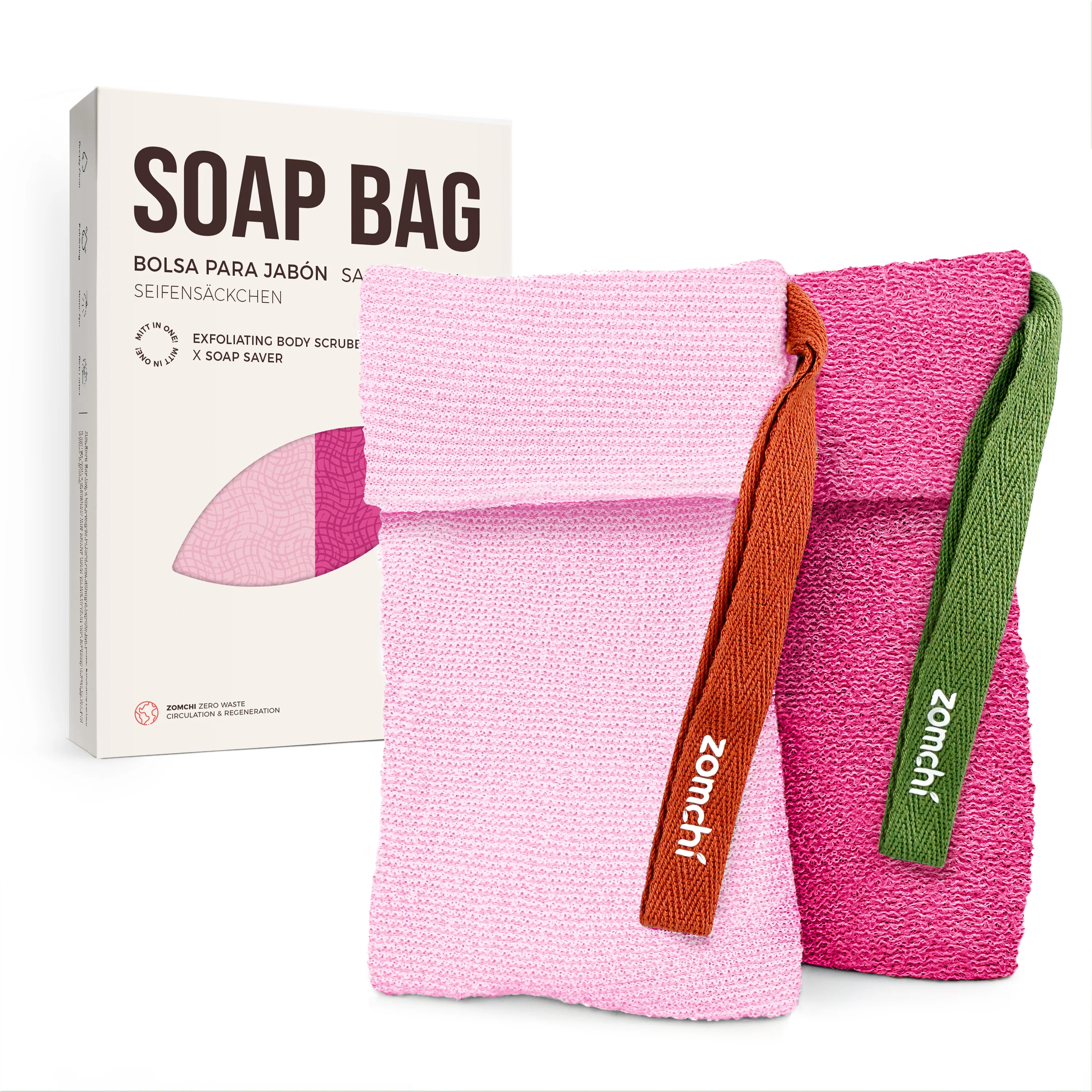 ZOMCHI 2-Pack Exfoliating Soap Saver Bags for Bar Soap(pink)