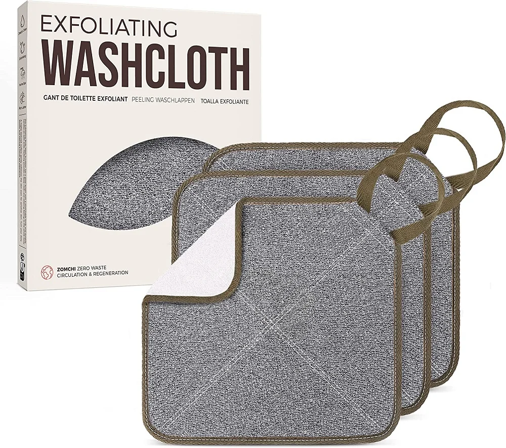 Durable 3 Pack Exfoliating Washcloth for Women and Men (Smoke)