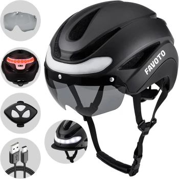 Favoto Bike Helmet with Turn Signals Lights - Black